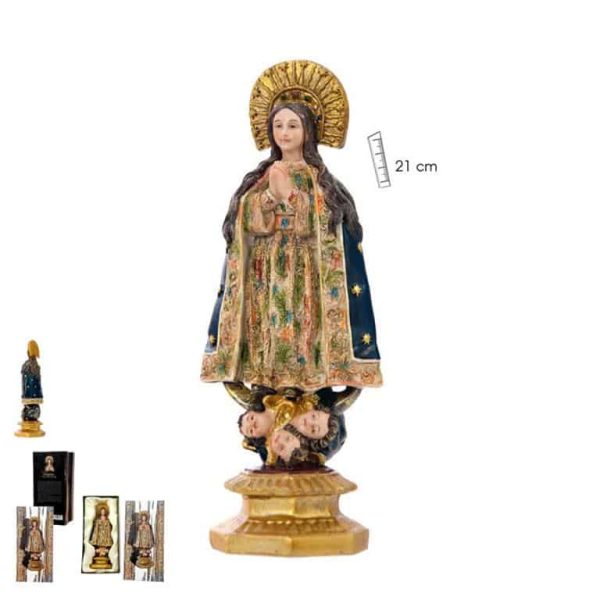 figura inmaculada con pedestal dorado