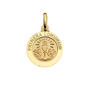 medalla pequeña de primera comunion oro 3 micras