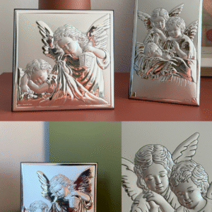 Cuadro ángel de la guarda o custodio, madera y plata, dos modelos