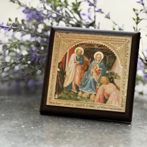 Cuadro escena del Nacimiento, Sagrada Familia, detalles dorados