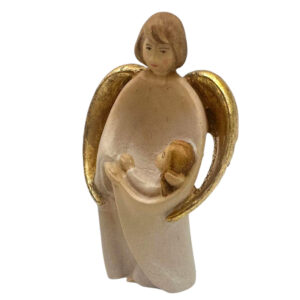 angel guarda con niña madera