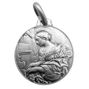 colgante medalla santa cecilia plata relieve marcado