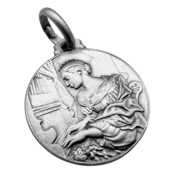 colgante medalla santa cecilia plata relieve marcado detalle