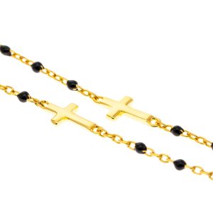 collar cruces cuentas negras detalle baño oro