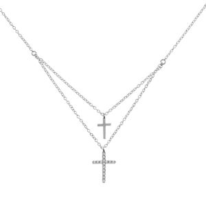 collar doble cruz plata circonitas