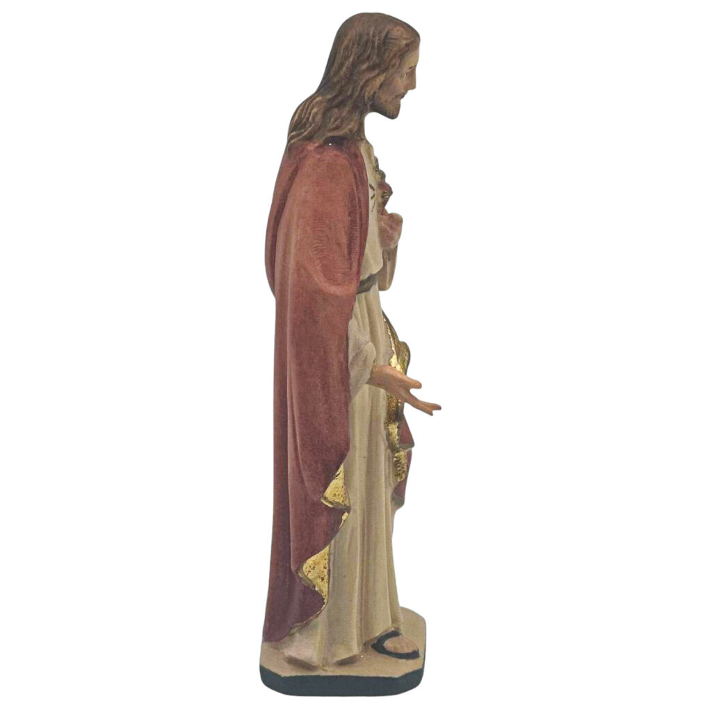 Figura Del Sagrado Corazón De Jesús De Resina Pintada A Mano - Medidas 8x8x23 Cm, Multicolor, Decoración Religiosa
