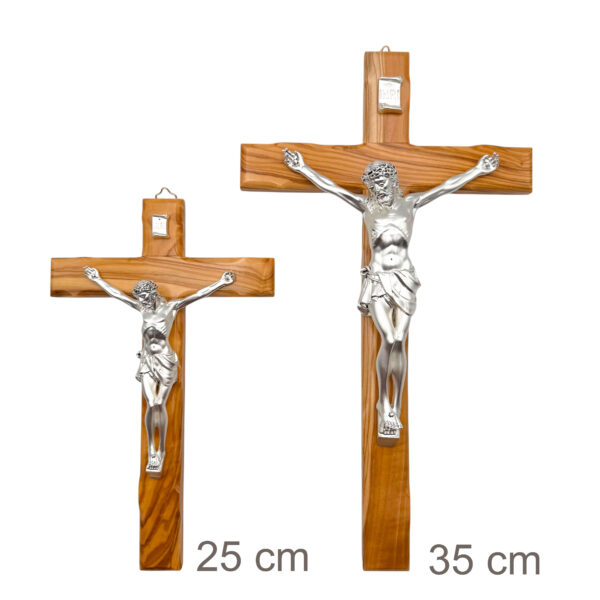 crucifijo madera baño plata