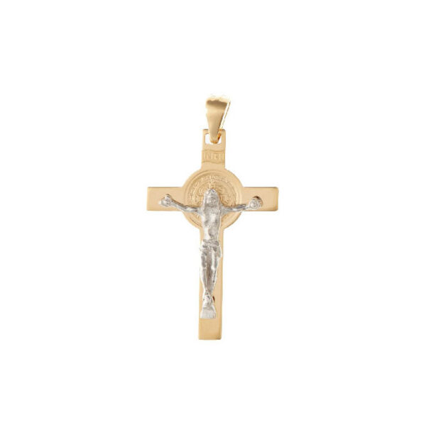 crucifijo san benito cristo oro blanco 18k