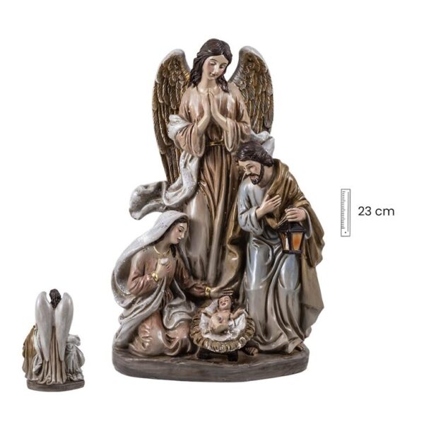 figura belen sagrada familia con angel color crema 23 cm