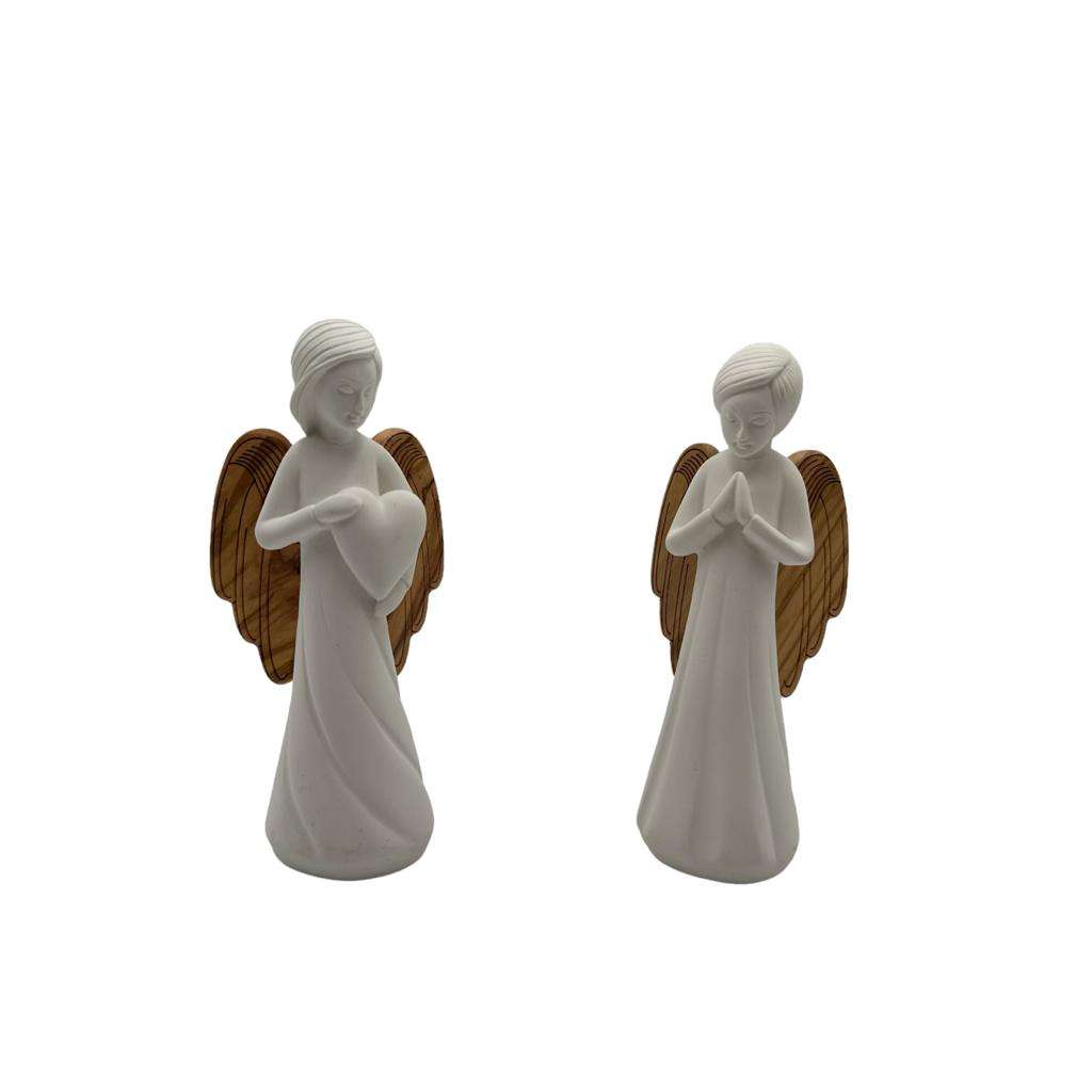figuras angeles de resina blanca y alas de amdera dos modelos 2