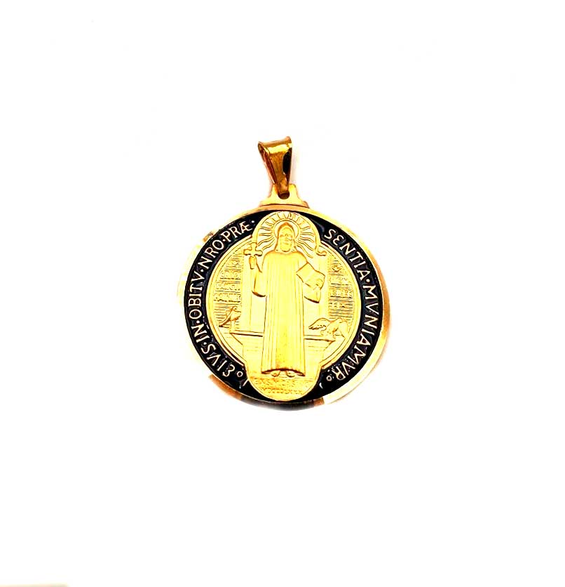 medalla san benito tamaño grande figura santo oro