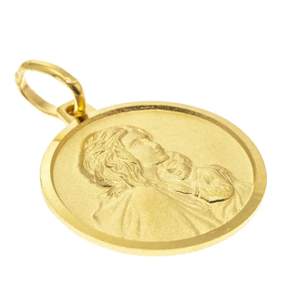 medalla virgen con niño oro detalle
