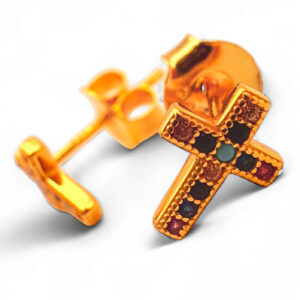 pendientes baño oro piedras colores detalle