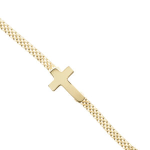 pulsera cruz eslabon bismark baño oro detalle