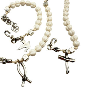 Pulsera denario, símbolos primeros cristianos, cuentas de cerámica