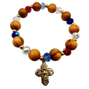 Pulsera madera cristal colores cruz devociones