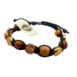 pulsera madera cuentas doradas