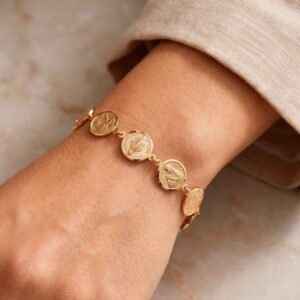 Pulsera con medallas de varias devociones, baño oro, dos medidas