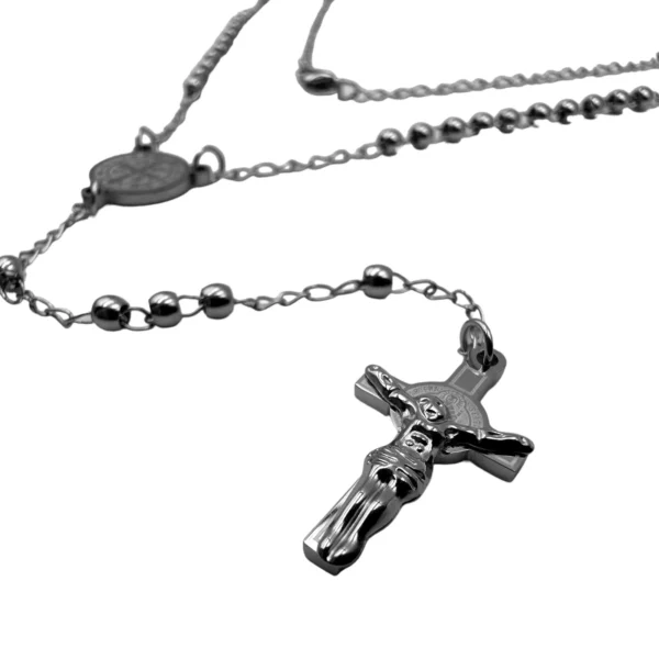 rosario acero inoxidable san benito detalle crucifijo