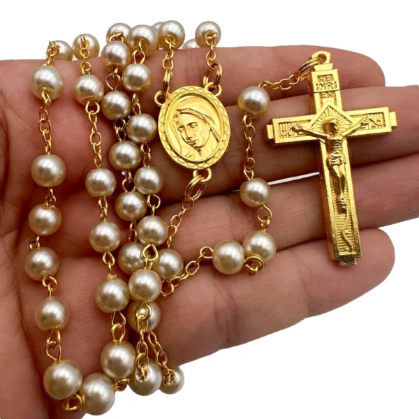 rosario cristal perlado moderno mano