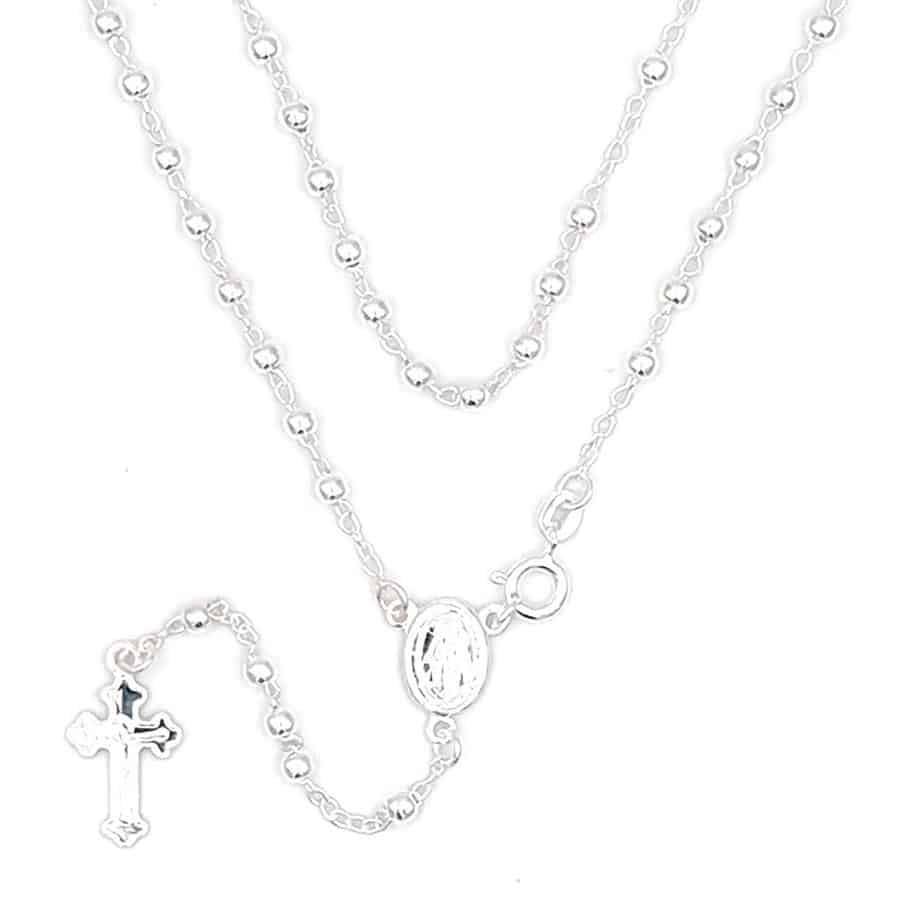 rosario de plata 925 con cruz trilobulada y medalla de la virgen