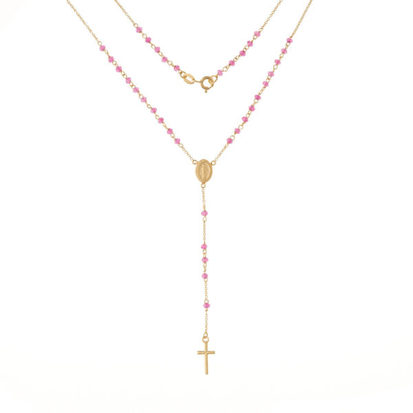 rosario fino oro 18k cristal rosa