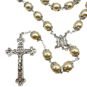 rosario grande perlado encaste metal detalle