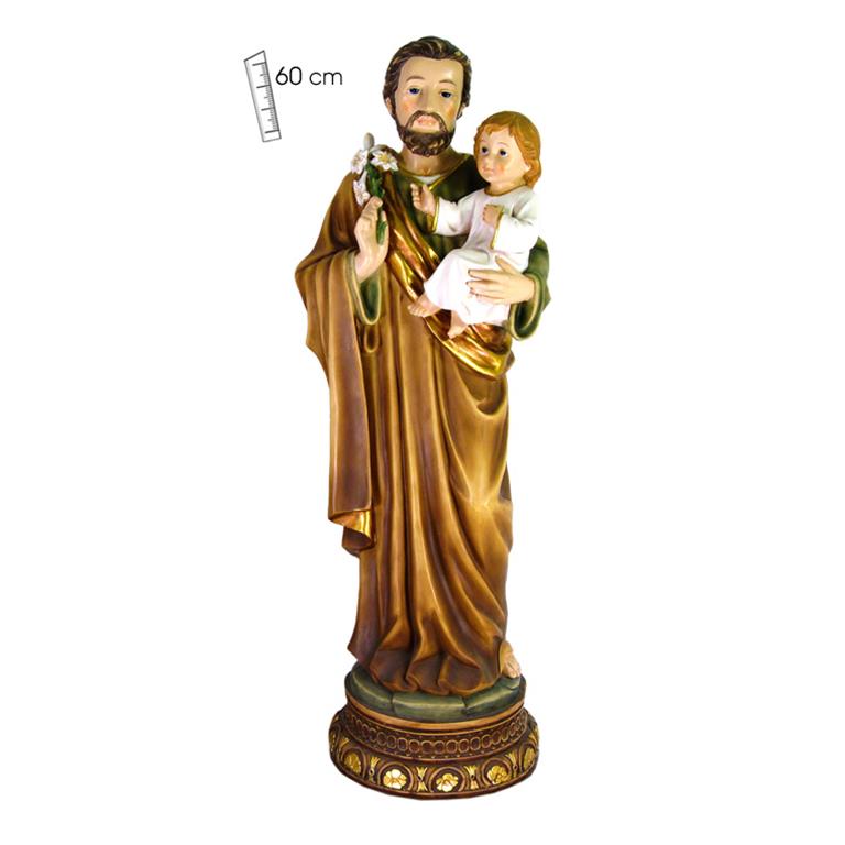 figura de resina de san jose con niño jesus en brazos 60cm