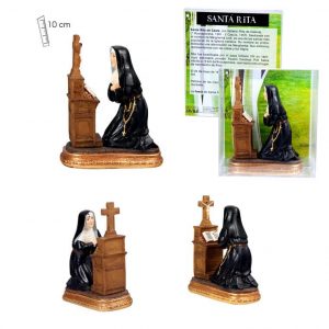 Figura Santa Rita arrodillada en oración, pintada a mano, 10 cm